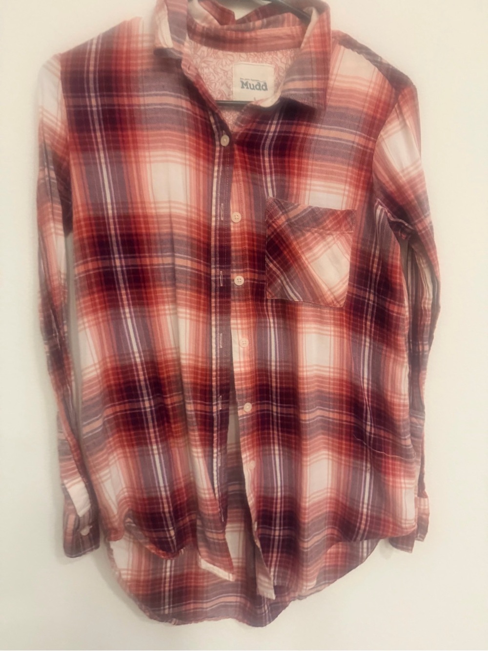 Mudd Pink and Burgundy Plaid Button-Down Shirt